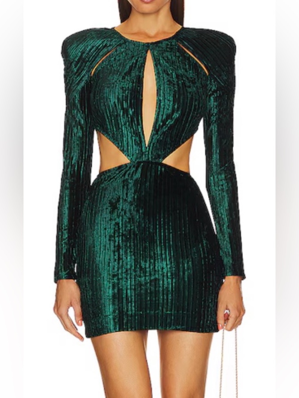Michael Costello Emerald Green Velvet Cutout Mini Dress